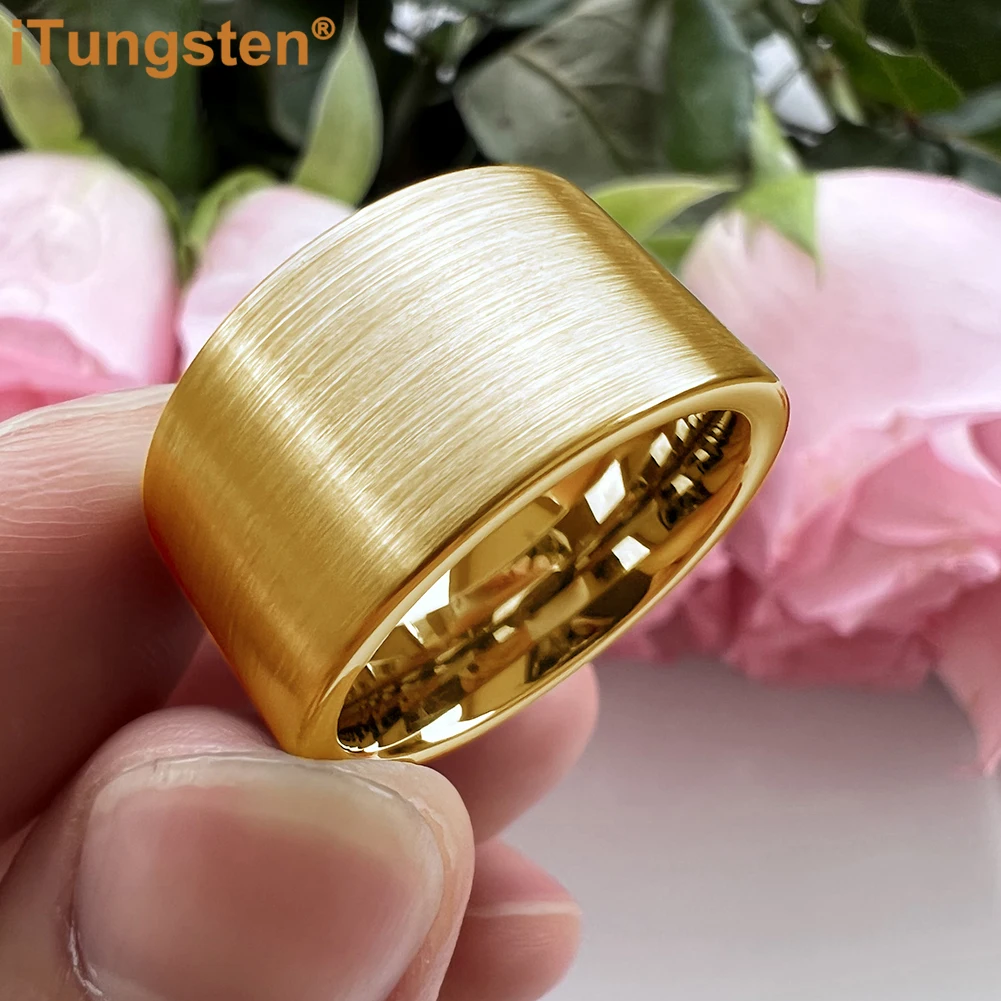 iTungsten 12mm Flat Engagement Wedding Band Tungsten Carbide Finger Ring for Men Women Fashion Jewelry Brush Finish Comfort Fit