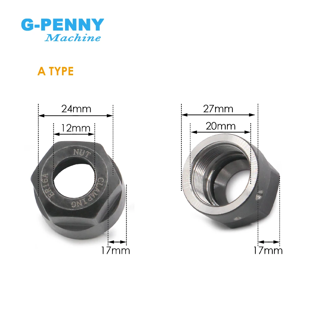 G-penny ER16-A/B Mur Collet Nut Seimbang M19x1 M22x1.5 untuk CNC Engraving Spindle Motor Hitam Perak Collet Chuck Collet Nut