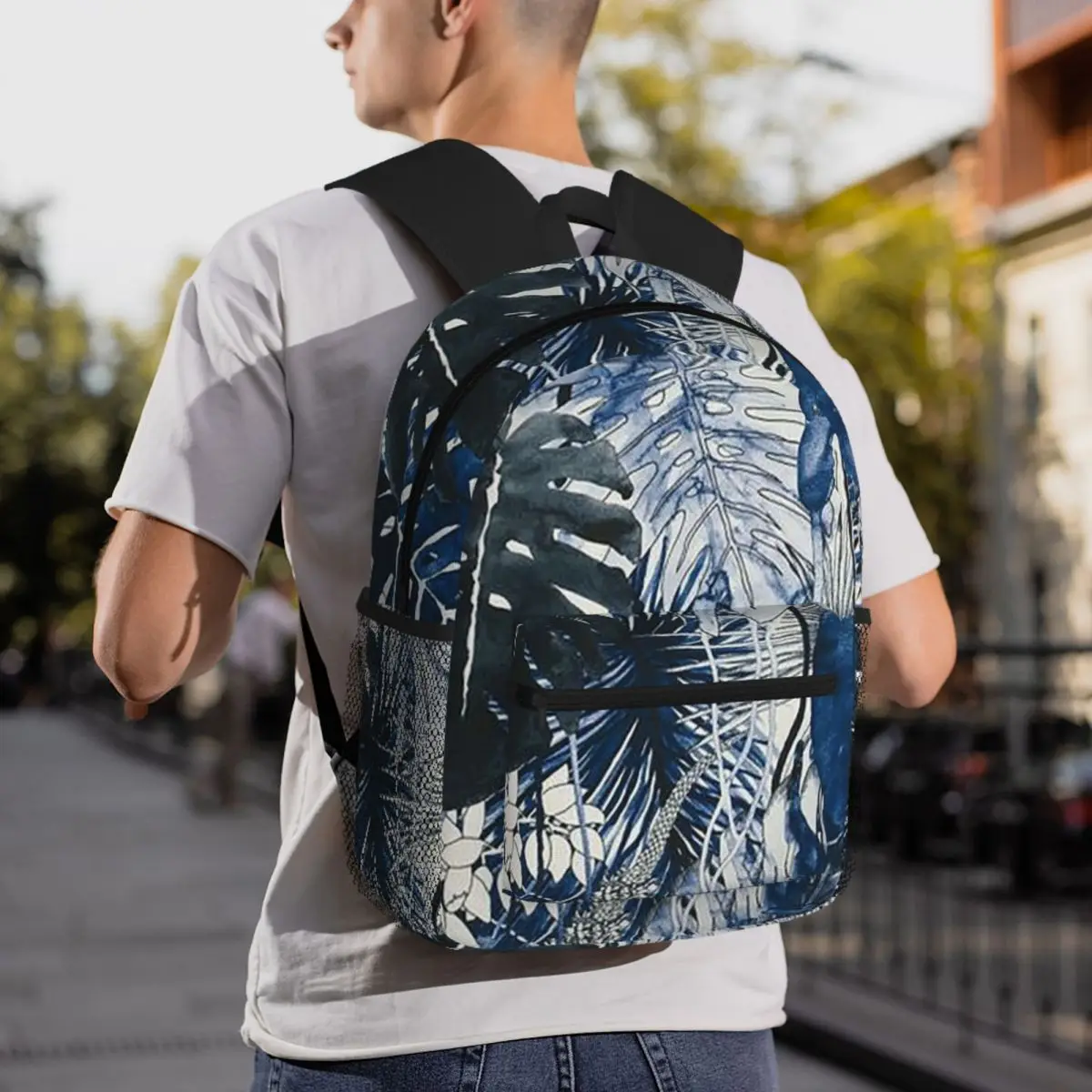 

Tropical Plants Blue Pattern Backpack Daypack Large Capacity Boys Girls BookBag School Bag Shoulder Bags for Men Women