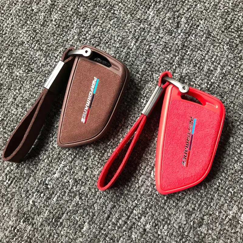 Leather Car Key Case Cover Alcantara Material For BMW X3 X5 X6 F30 F34 E60 E90 F10 E34 E36 F20 G30 F15 F16 1 3 5 7 Series