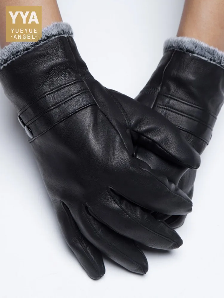 

Lovers Cowhide Genuine Leather Gloves Winter Thick Warm Fleece Lining Driving Mittens Men Women Cow Wear-Resisting Riding Gloves