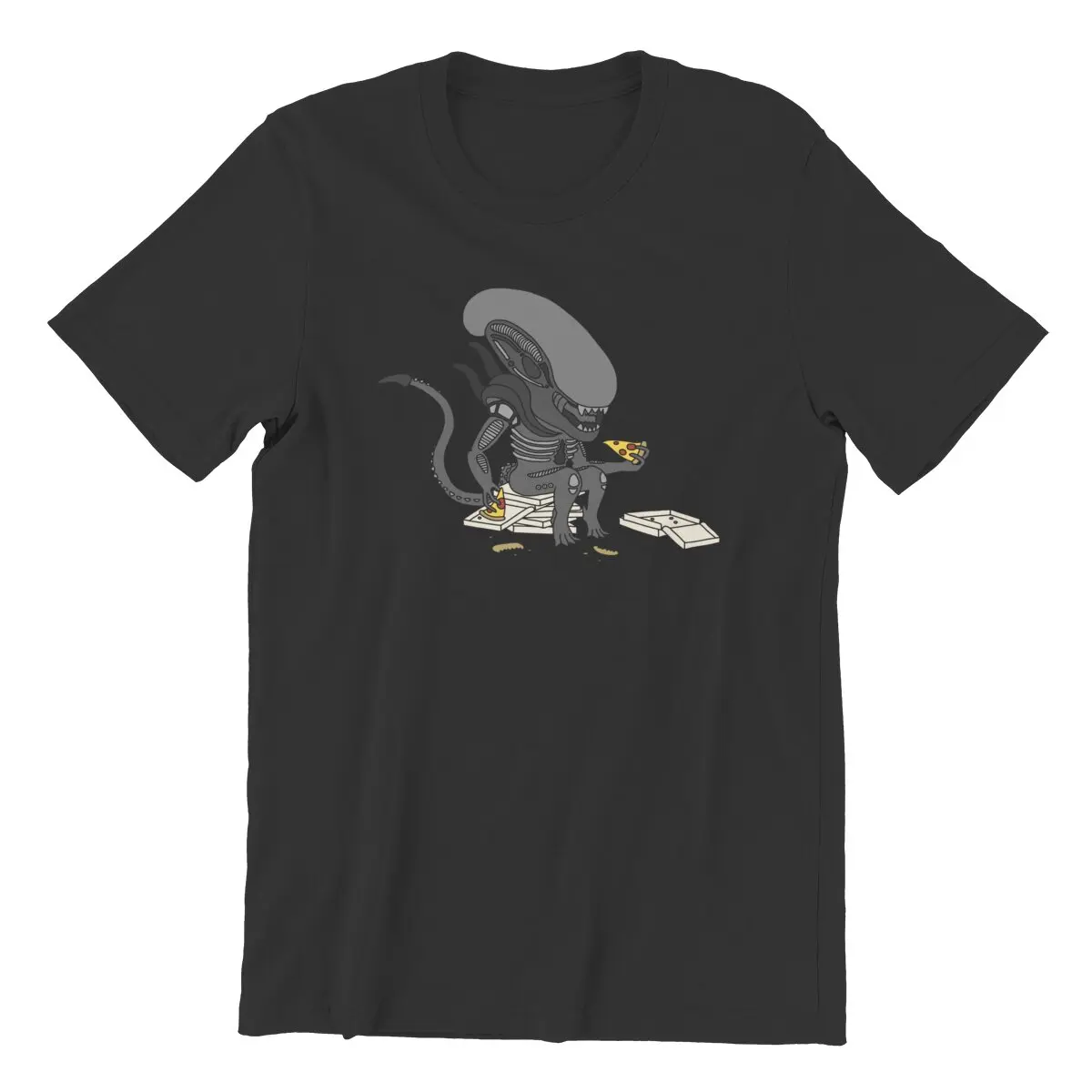 Alien Pizza cute Xenomorph vintage horror movie printed T-Shirt 100% Cotton tee alien isolation ridley scott movies pizza food