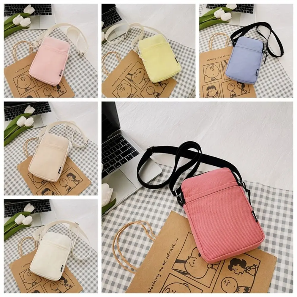 레저 심플 휴대폰 가방 캔버스 단색 폰 파우치 크로스바디 숄더백 핸드폰 수납용 폰 지갑