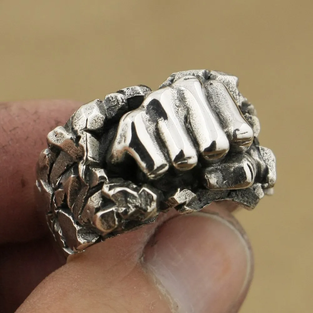 

Байкерское кольцо из стерлингового серебра 925 пробы с мощным кулаком и каменем, ювелирные изделия в стиле панк TA77, размер США 7 ~ 15