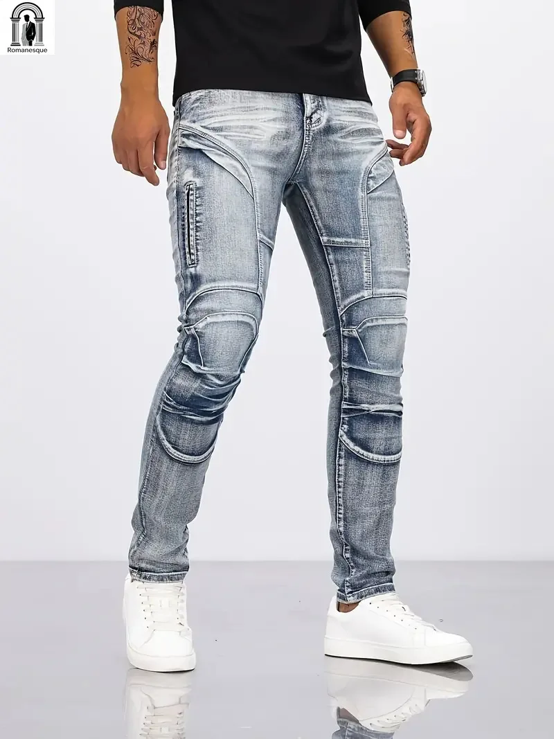 New Distressed Men Jeans Denim Holes Skinny Vintage Wash Solid Pencil Pants 2024 Ankle Length Sheath Punk Style Pockets Slim view 6