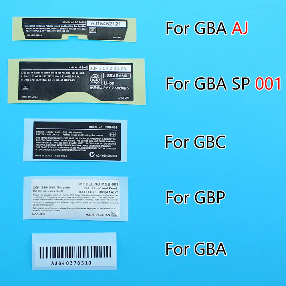 5PCS For Gameboy Advance Label Battery Cover Sticker For GBC GBP GBA AJ AH for GBA SP 001 101 Console Shell Back Tag