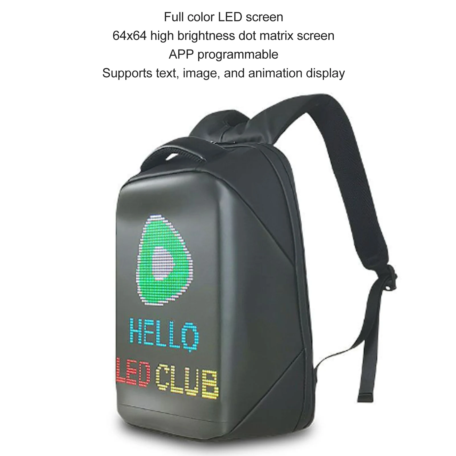 حقيبة ظهر رقمية LED حقيبة ظهر LED حقيبة ظهر بلوتوث APP قابلة للبرمجة مقاومة للماء تعمل بمنفذ USB حقيبة ظهر ملونة بشاشة LED