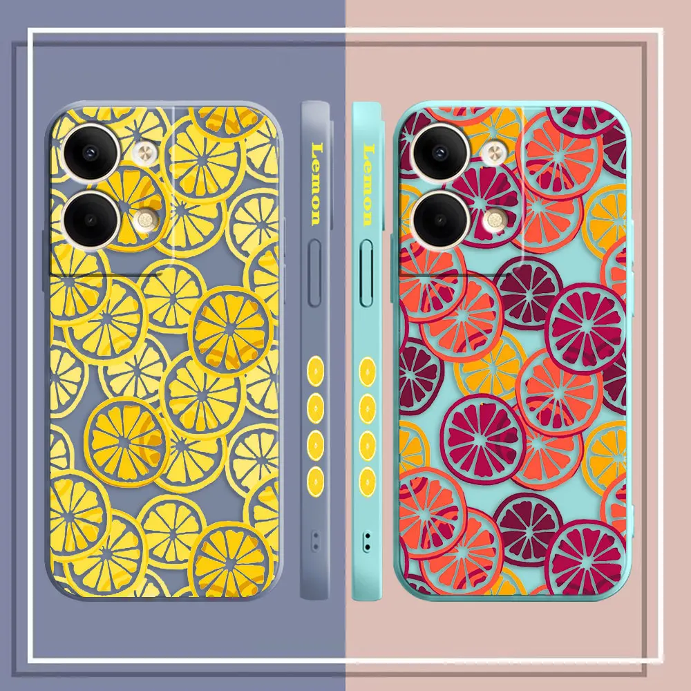 Phone Case For OPPO RENO 8 7 9 6 7SE 5 4 4SE 3 4G 5G PRO PLUS Colour Simple Liquid Case Cover Funda Cqoue Shell Capa Toast Lemon