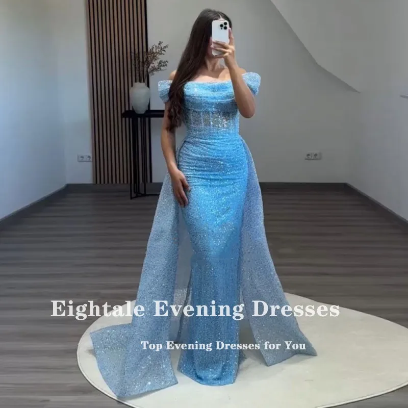 Eightale-Vestidos de Noche de lujo con lentejuelas, traje de sirena personalizado, color verde oscuro, con falda desmontable, para fiesta de boda y graduación