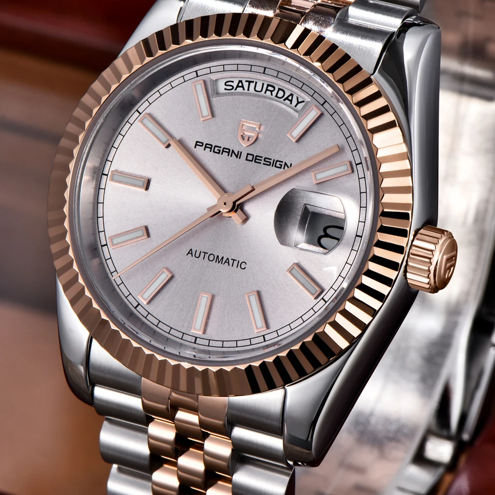 PAGANI DESIGN ساعات الذهب والفضة المينا ساعة ميكانيكية أوتوماتيكية للرجال 36 مللي متر الياقوت الكريستال مقاوم للماء الفولاذ المقاوم للصدأ