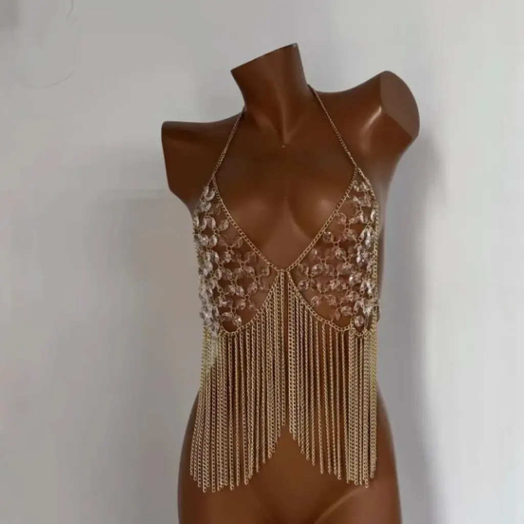 

L5053Y Multi-Layer Chest Chain Beaded Bra Transparent Body Chain Top Women's Fashion Jewelry Vest