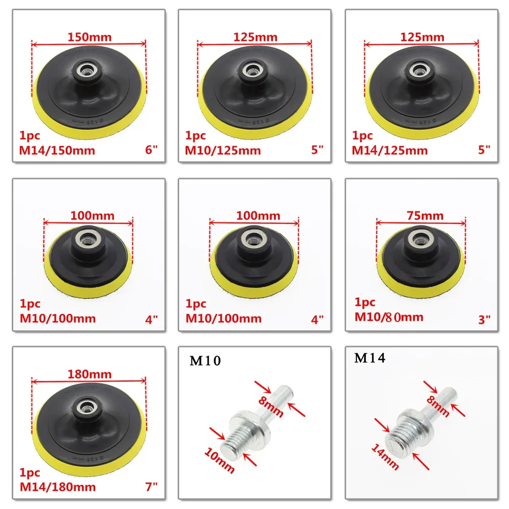 Imagem -04 - Auto-adesivas Backing Pads Polimento Plate Angle Grinder Wheel Sander Disc Polimento Tools Thread Adapter 37 10 mm 14 mm