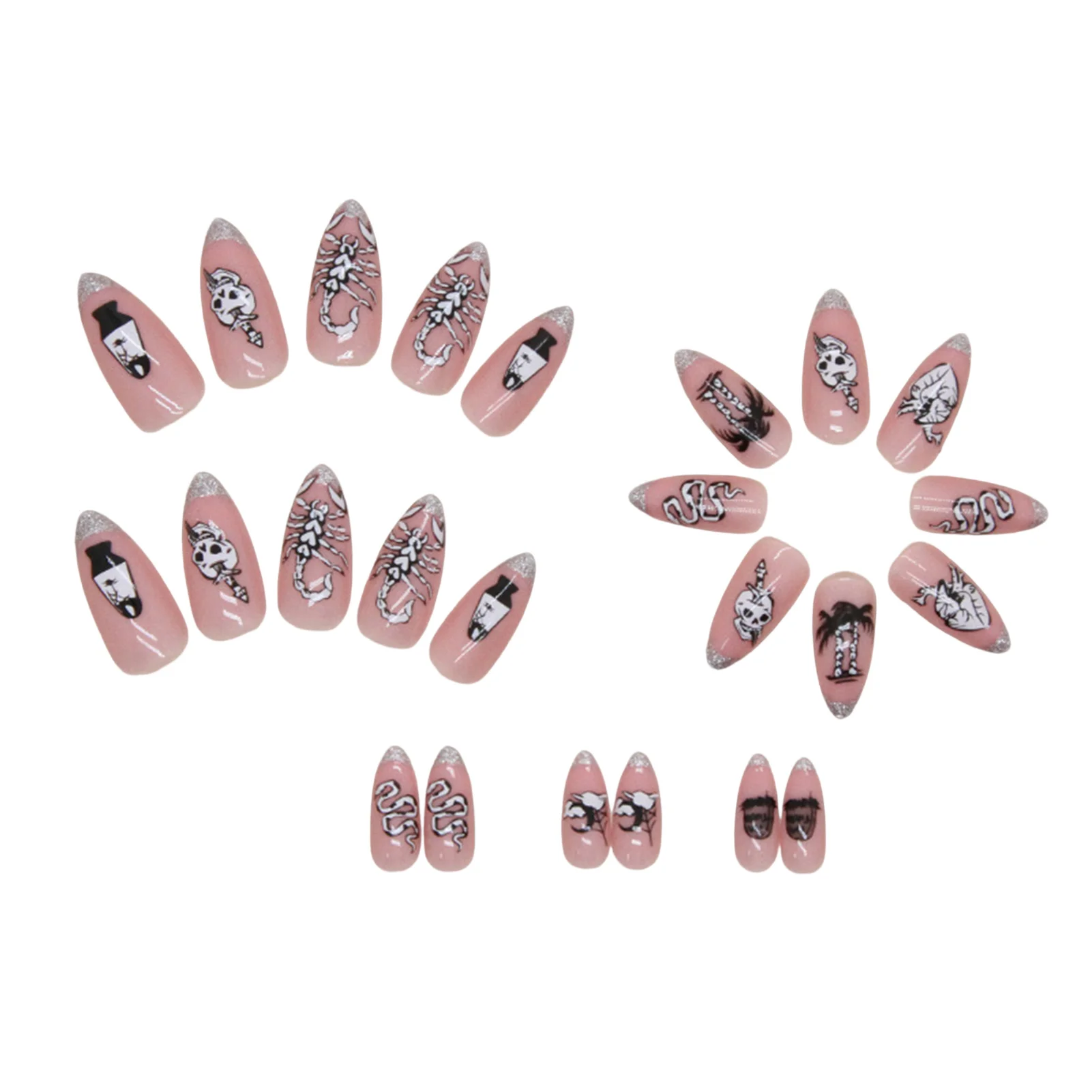 Faux ongles argentés pour débutants, faux ongles, rose, nail art, entraînement, fente, degré, tache, N64.Degree