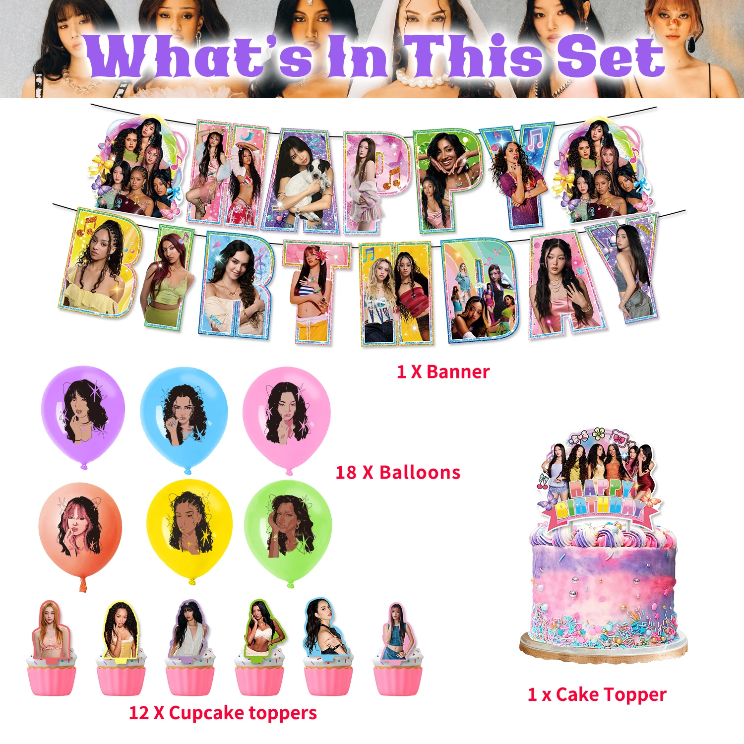 Hot Girl K-KATSEYE Group Birthday Party Decoration Balloons Banner Cake Topper Party Favor Supplies view 5