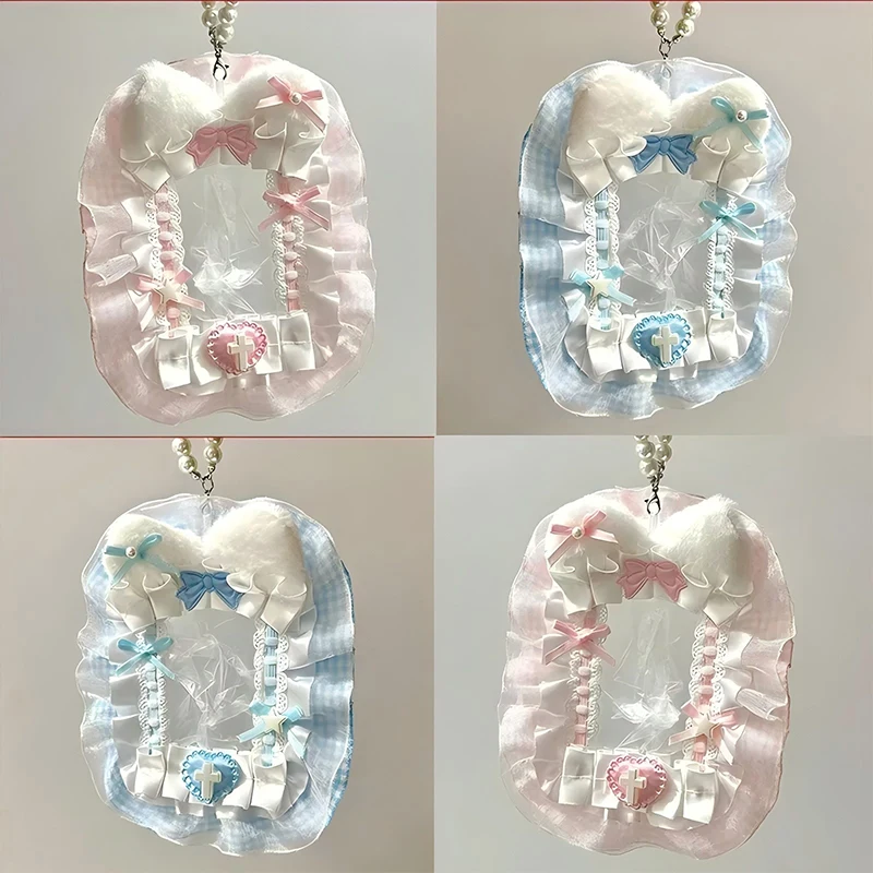 Tempat Kartu Boneka DIY Manis Dengan Pita Lolita, Kotak Kartu Foto Berenda, Pelindung Foto Idol Anime, Aksesoris Kartu DIY