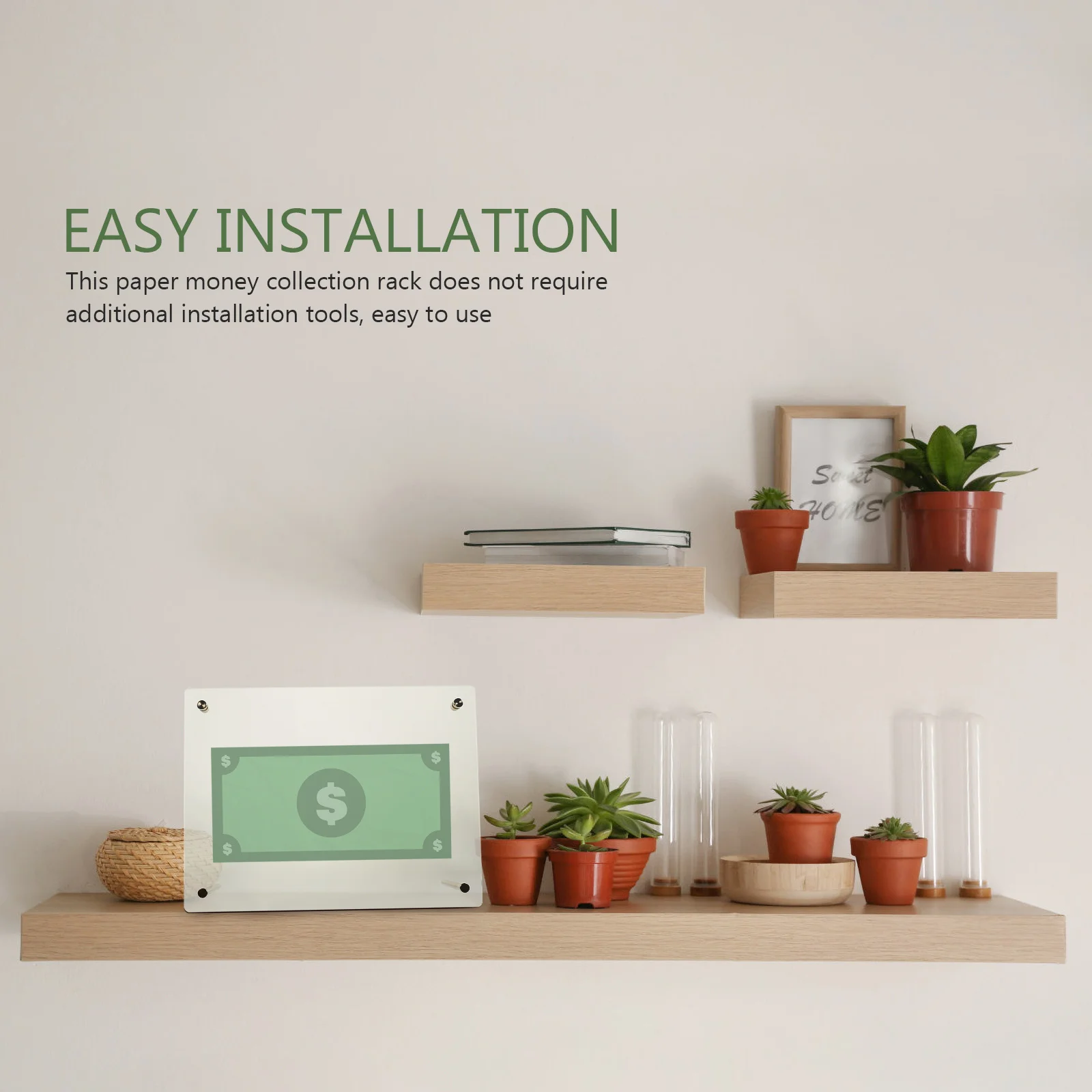 1 قطعة حامل عرض أموال أكريليك رف فاتورة الدولار الشفاف لفواتير الورق عملات معدنية صور طوابع تخزين لا حاجة للتجميع