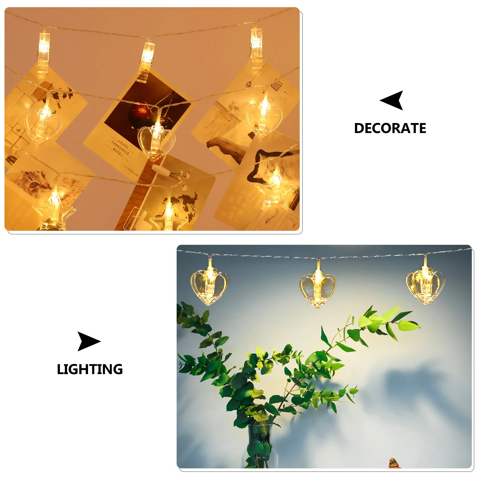 1 Set Led Photo Clip String Lights Heart Shape Lamps Warm White Battery Operated Creative Decorative Light For Party Bedroom