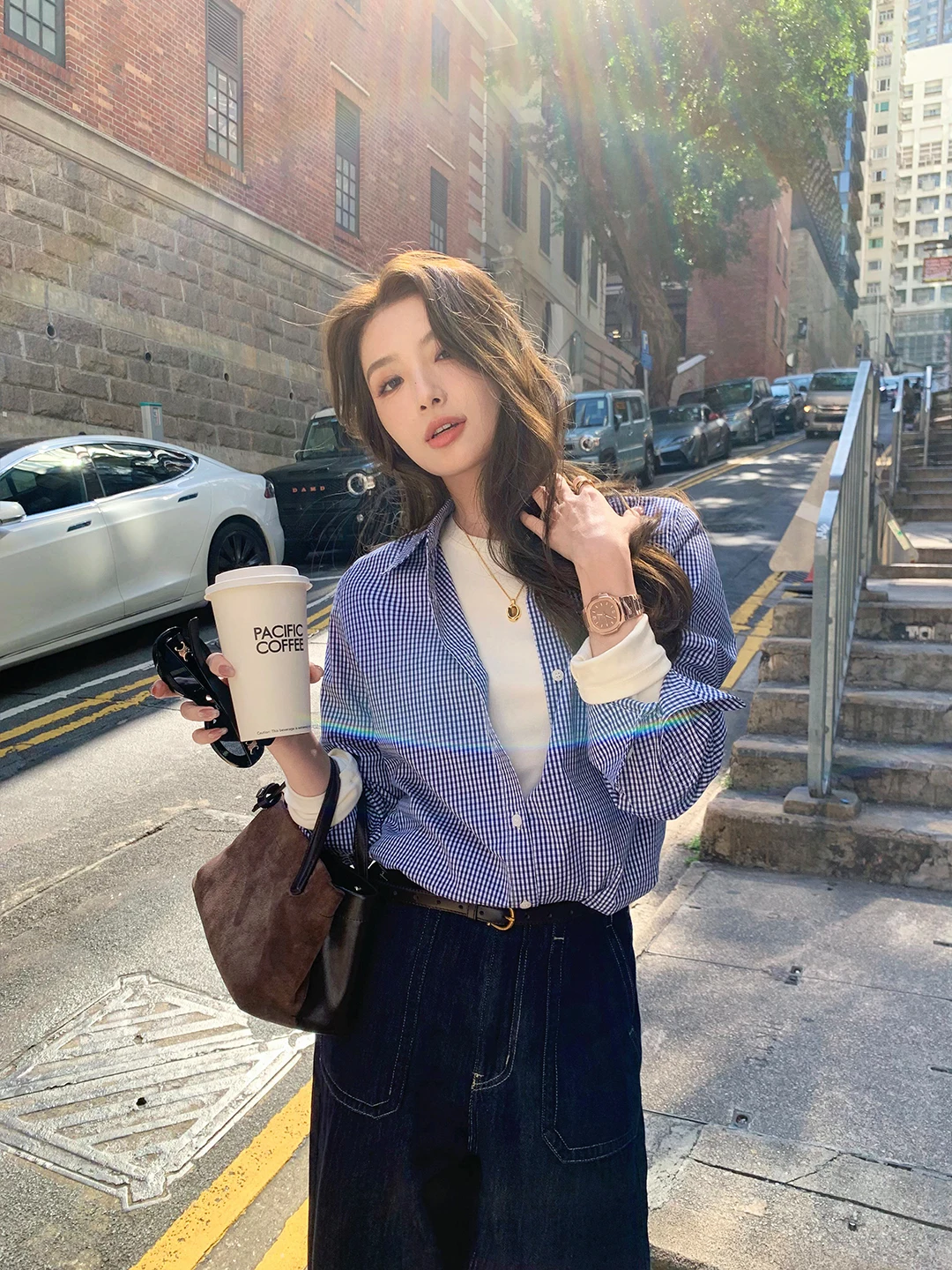 

Женская рубашка Maven Lin High nce MU Wind с длинным рукавом, в темно-синюю клетку, с воротником, повседневная, свободного кроя.