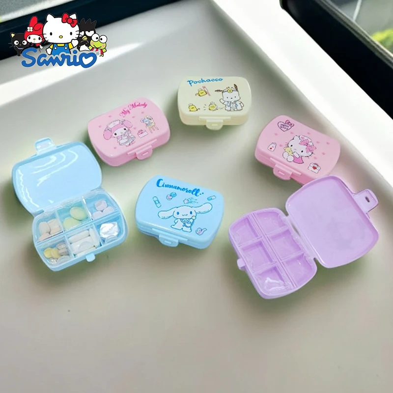 Sanrio Pill Case Hello Kitty Kuromi 6 Grid Pill Organizer Portable Outdoor Travel Medicine Pillcase Kawaii Mini Storage Box Gift