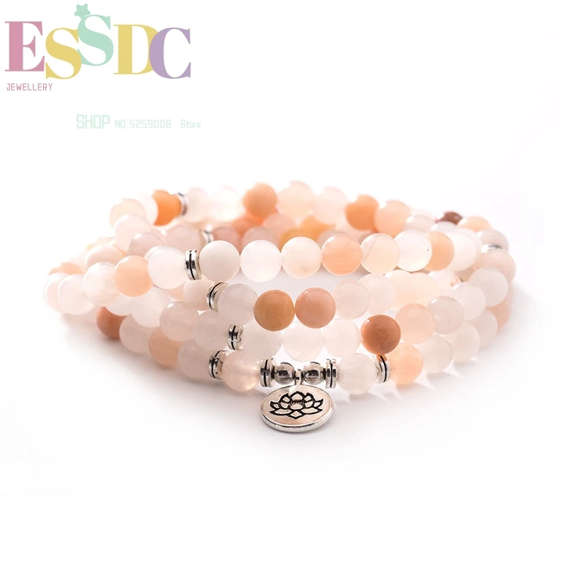 

New Arrival 8mm Natural Donglin Stone Buddhist 108 Mala or Necklace Lotus OHM Buddha Pendant Yoga Bracelet