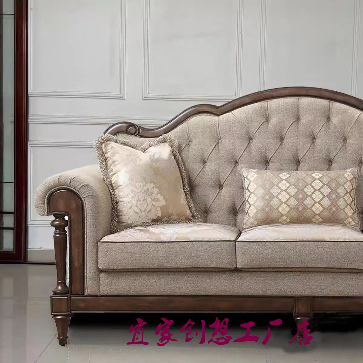 Solid wood fabric sofa single and double three-person small apartment buckle new sofa furniture