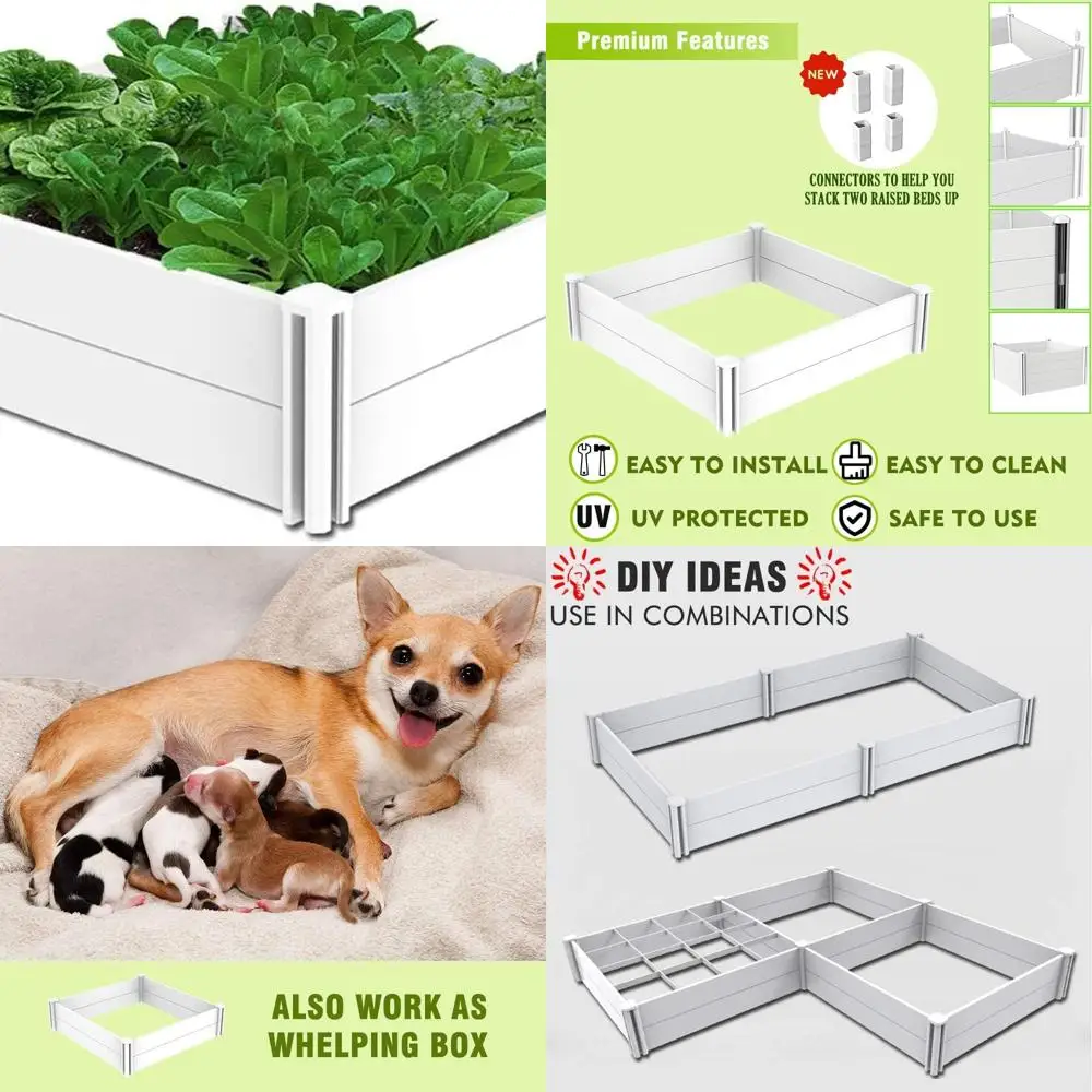 

4x4 фута белая виниловая приподнятая садовая кровать, уличная надземная кашпо для овощей, цветов, трав, садоводства своими руками и многого другого