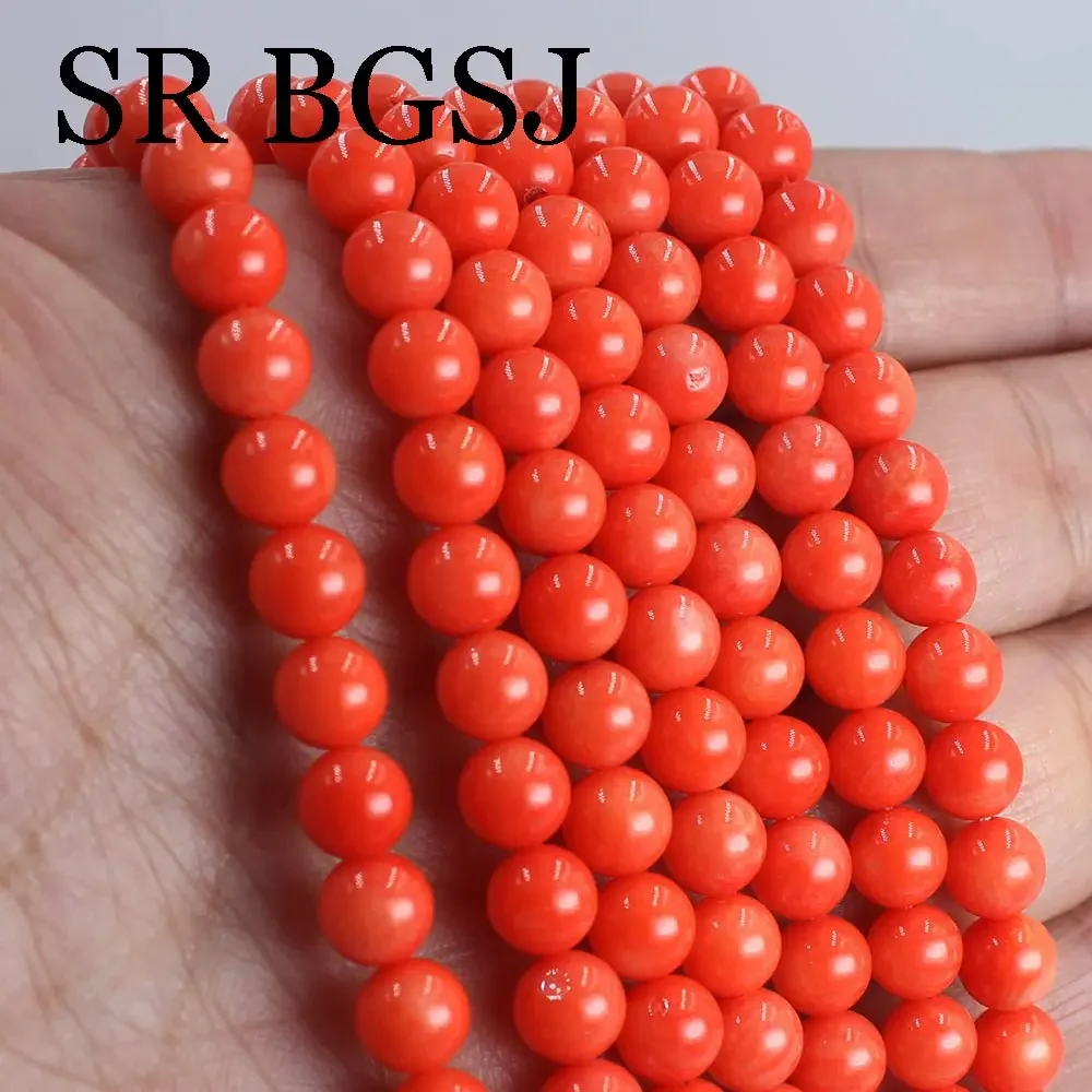 Natural 7mm Orange Coral Round Loose Spacer Beads Jewelry Handmade Necklace Bracelets DIY Making 15\