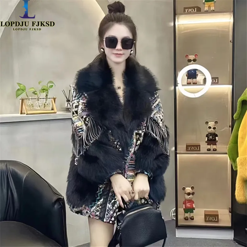 

Faux Fur Coat for Women,Spliced Jacket, Chalns Vcoat, Loose and Thicken Warm Coat, High Quality, Female Winter, New, 202