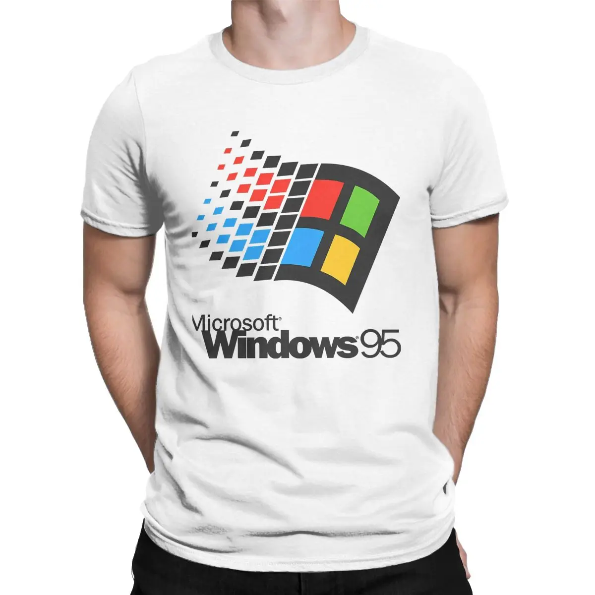 Microsofts Windows95 Logo Classic Men T Shirts Computer System Fun Novelty Tee Short Sleeve Round Neck T-Shirts Cotton