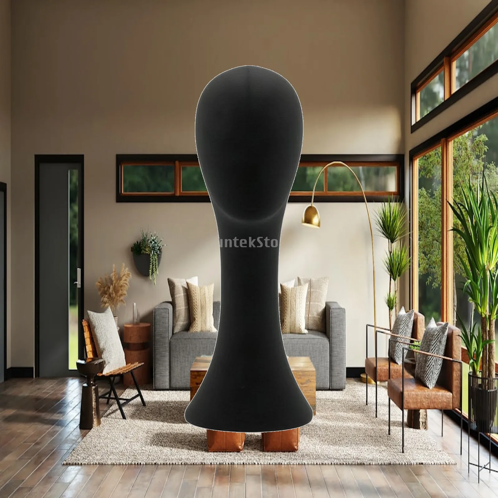 Velvet Covered Mannequin Head for Hat Display with Built in Bust for Stable Tabletop Showcase