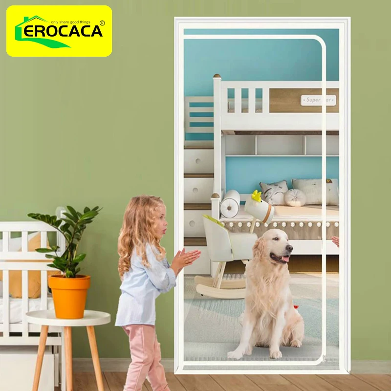 

EROCACA Reinforced Cat Screen Door Friendly Heavy Duty Pet Screen with Bilateral Zipper Prevent Dogs Cats Running Out from Home