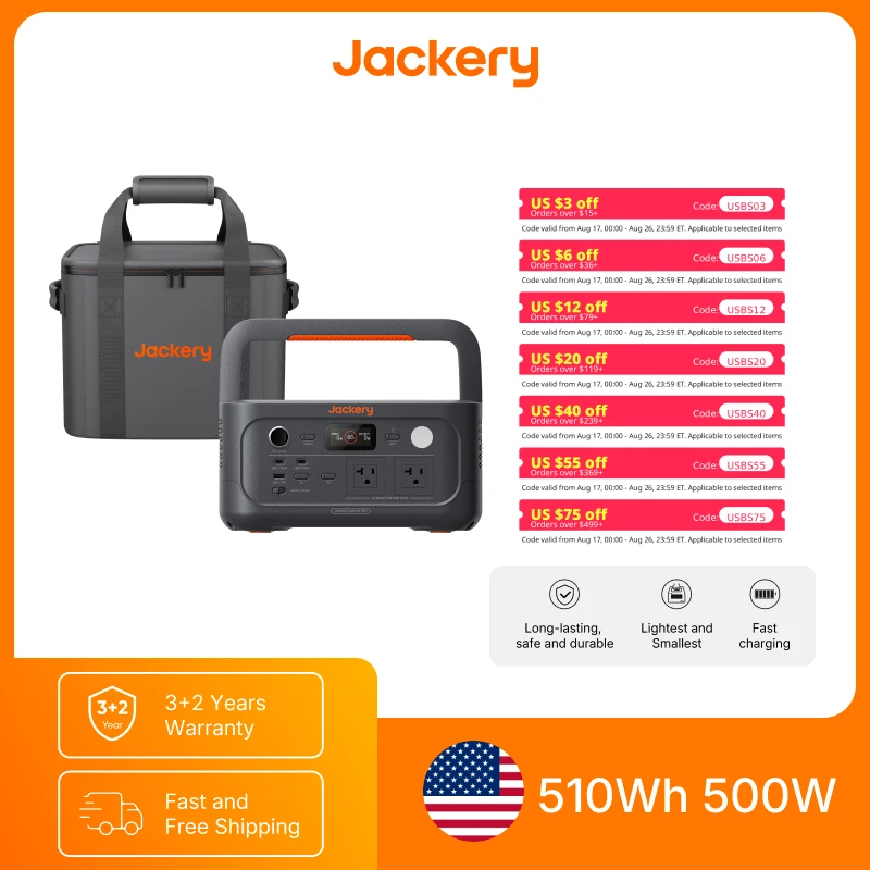Jackery Portable Power Station Explorer 500 v2 and Carrying Case (S)
