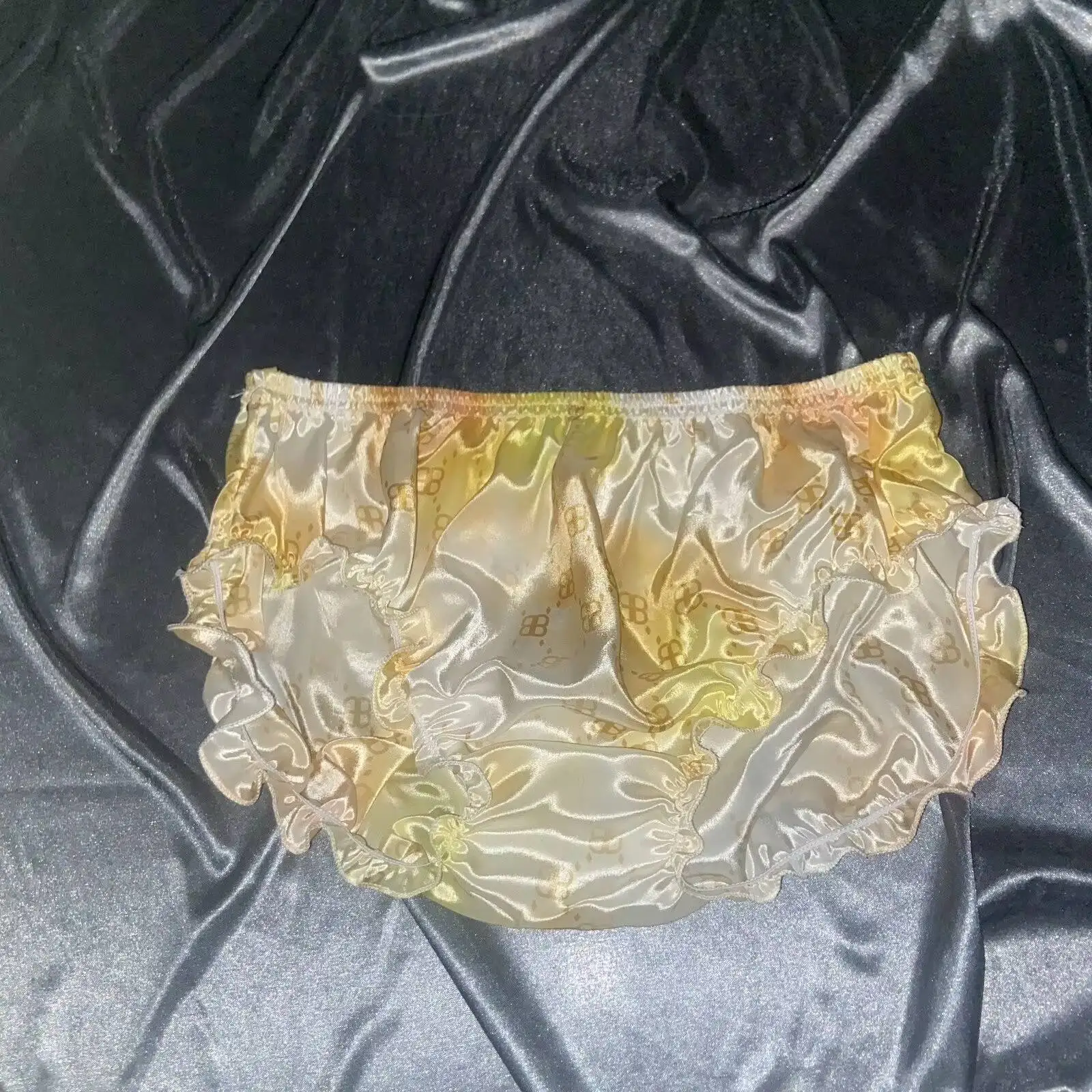 

Summer Unisex Glossy Gold Satin Print Lingerie Panties Plus Size Underwears Sexy Briefs