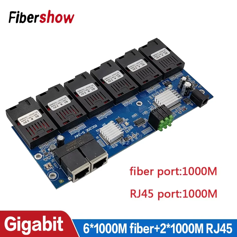 Gigabit Ethernet Switch 6*1000M Fiber optical switch 2*1000M RJ45 UTP 6F2E SC media Converter 6SC 2RJ45