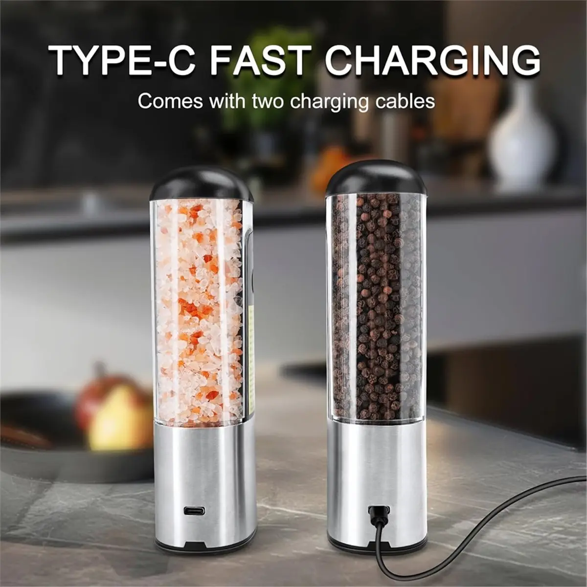 

(AIMA) Electric Salt and Pepper Grinder Set Rechargeable for USB, Automatic Adjustable Gravity Pepper Mill,80ml Capacity