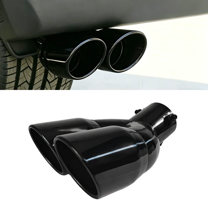 

Universal 63mm Inlet Dual Outlet Exhaust Tip, Stainless Steel Glossy Black Tail Pipe