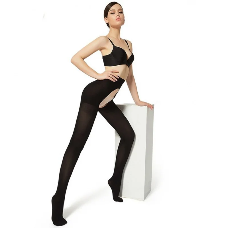 Spring and Autumn Free Crotchless Silk Stockings 100D Velvet Double- Open Pantyhose Two-Sided Leggings Wholesale Women