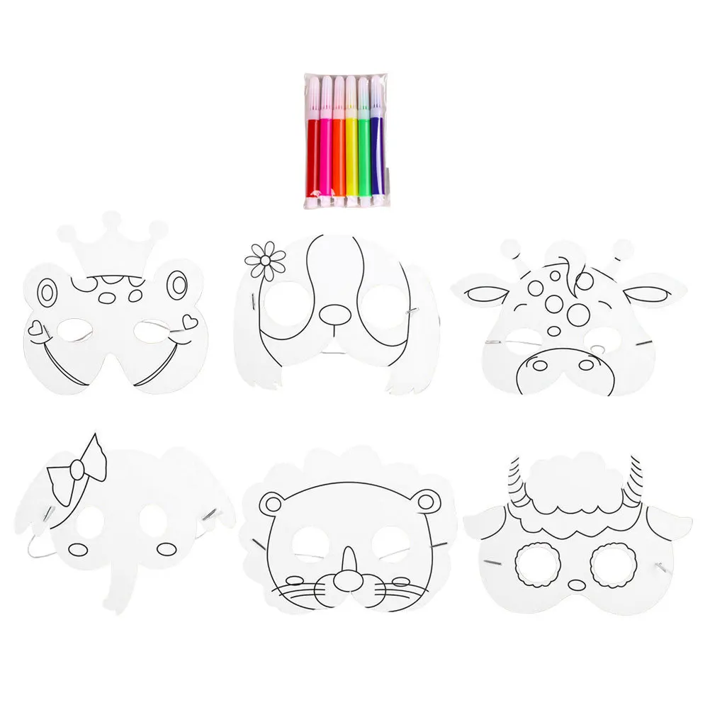 Conjunto de Máscaras de Animais em Branco para Pintura DIY para Crianças, Kits de Artesanato para Lembrancinhas de Aniversário e Máscaras Faciais para Crianças