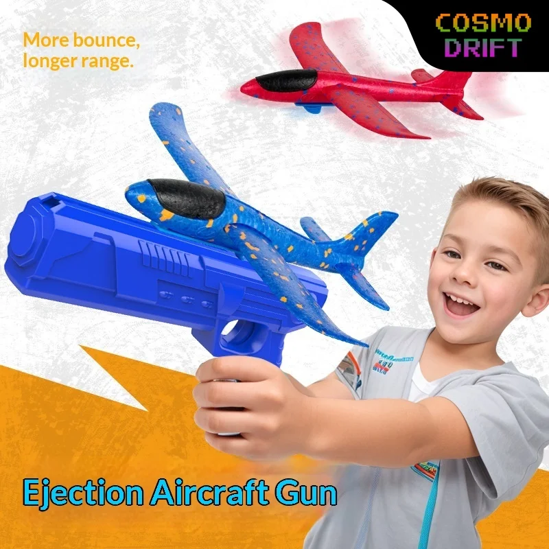 Nieuwe kinder katapult vliegtuigpistool met flitsende schuimvliegtuigen en cartoon vlieger katapult buitenspeelgoed voor jongens kinderen