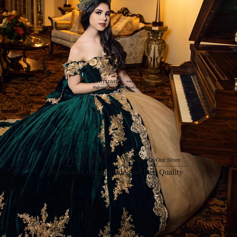 Robes de Quinceanera de luxe avec des appliques, épaules dénudées, robes de bal à paillettes, robe de fête d'anniversaire, personnalisées, robe de gala pour femmes