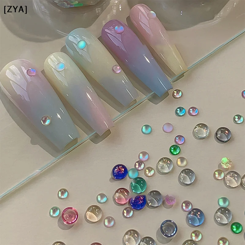 Colorful Mermaid Bubble Bead Nail Accessories Flat Candy Colored Semi-Circular Mermaid Diamond Macaron Nail Decoration[ZYA][ZYA]