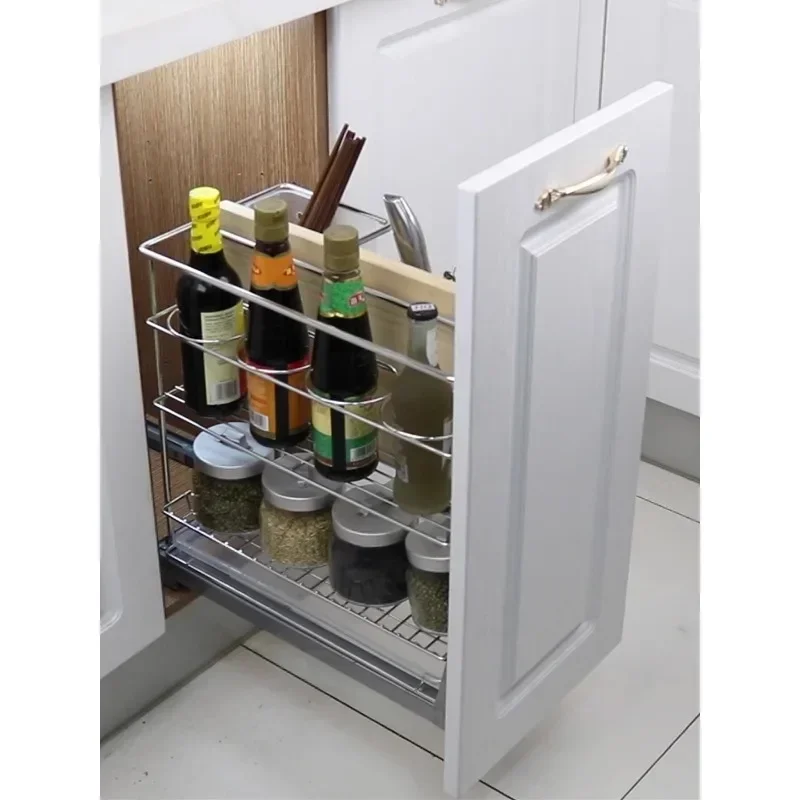 Kitchen basket Built-in 304 stainless steel damping track bottom drawer cabinet rack seasoning basket