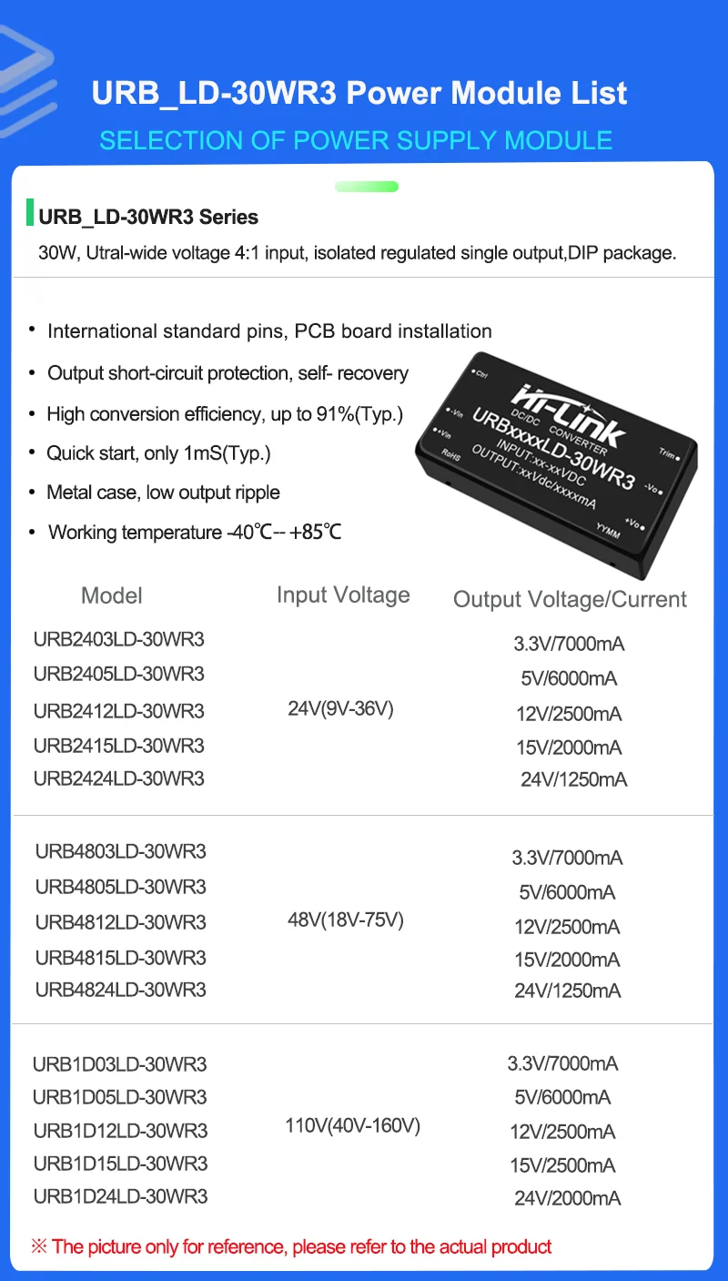 HiLink  URB2412LD-30WR3 URB2405LD-30WR3 URB2424LD-30WR DCDC 30W Converter 24V to 3V 5V 12V 15V 24V switching Power Supply Module