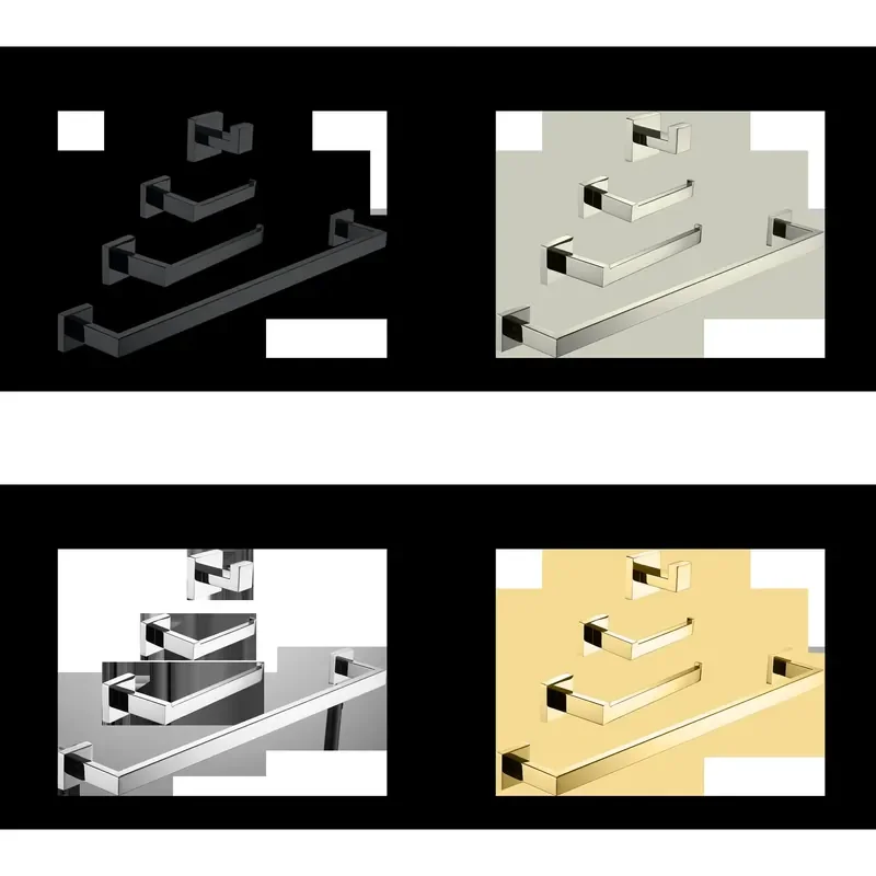 for 4 Piece Bathroom Accessory Set Matte Black Steel Hardware Wall Mounted Square Design