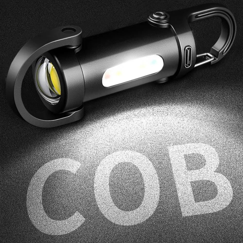 سلسلة مفاتيح صغيرة COB فائقة السطوع قابلة لإعادة الشحن بمصباح LED محمولة مقاومة للماء للتخييم مصباح جيب كيرينغ معلق