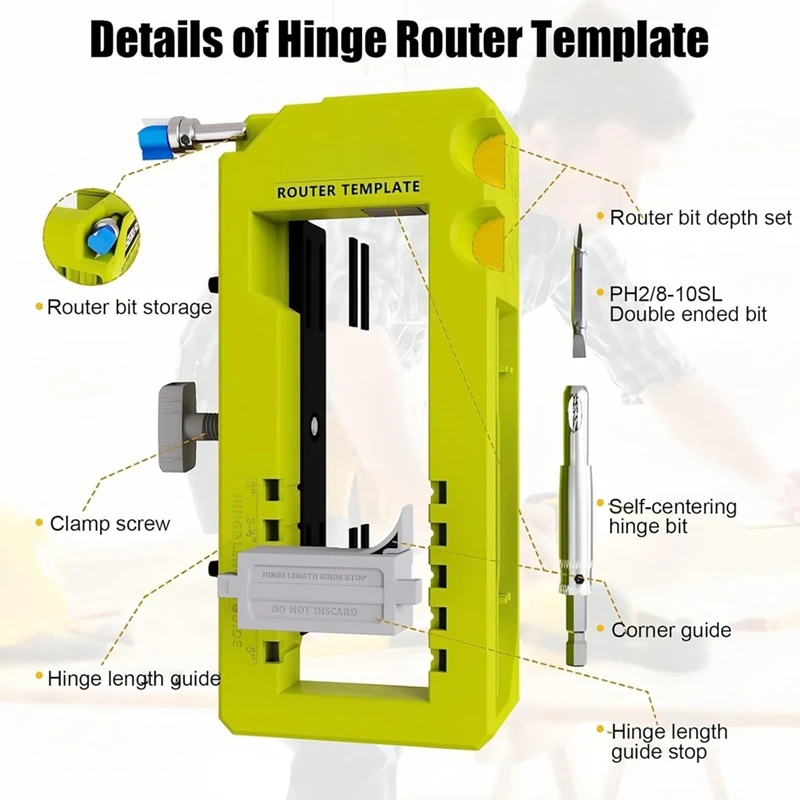 Modello per router cerniera porta per lunghezza da 3" a 5" e spessore 1/4" Or7/8" Solo Fordoors