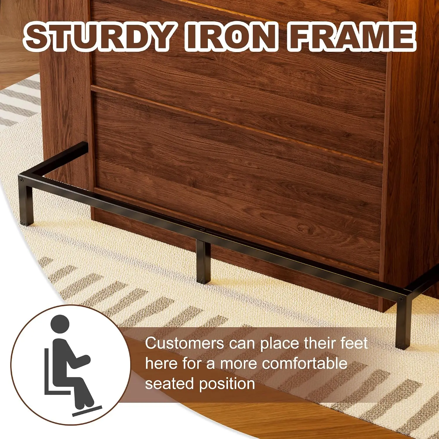 LED Bar Cabinet with Stemware Holders, 3 Tier Wooden Liquor Storage, Modern U-Shaped Table for Living & Dining Room, Customized