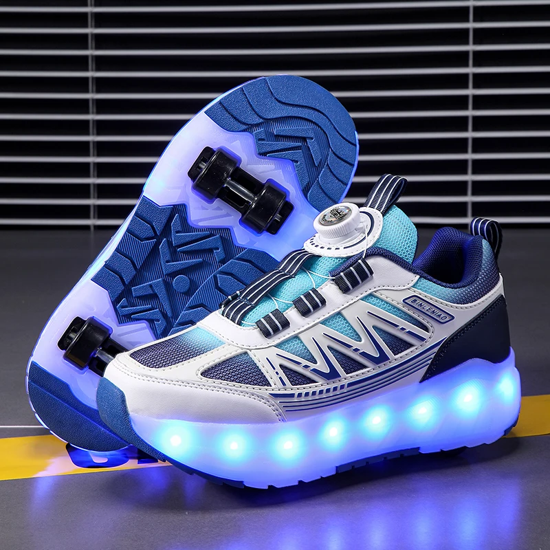 Zapatos Deportivos luminosos para niños y niñas, zapatillas informales de patinaje sobre ruedas con luz LED, carga USB