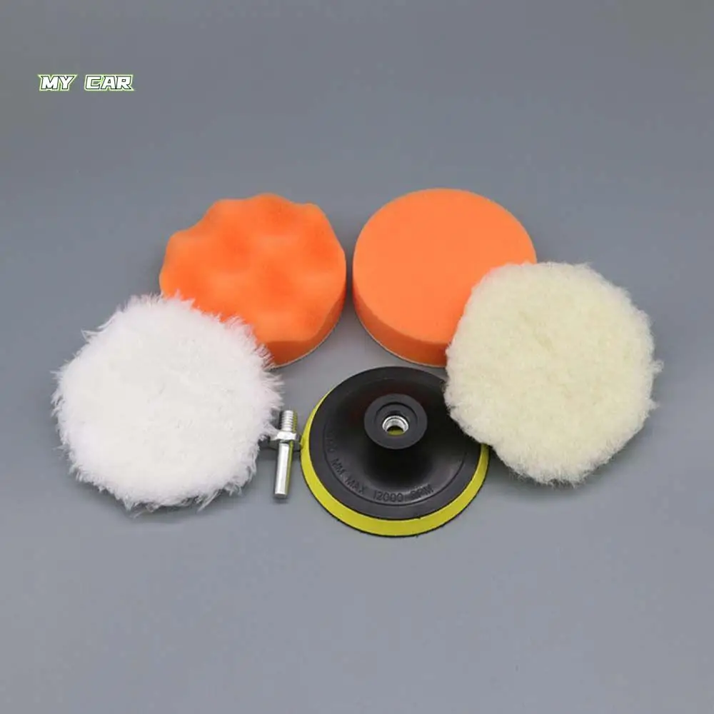 6pcs Electric Drill Connecting Rod Polishing Pad Self-Adhesive Waxing Sponge Car Polishing Disc Wool Wheel Wax Collecting Tray