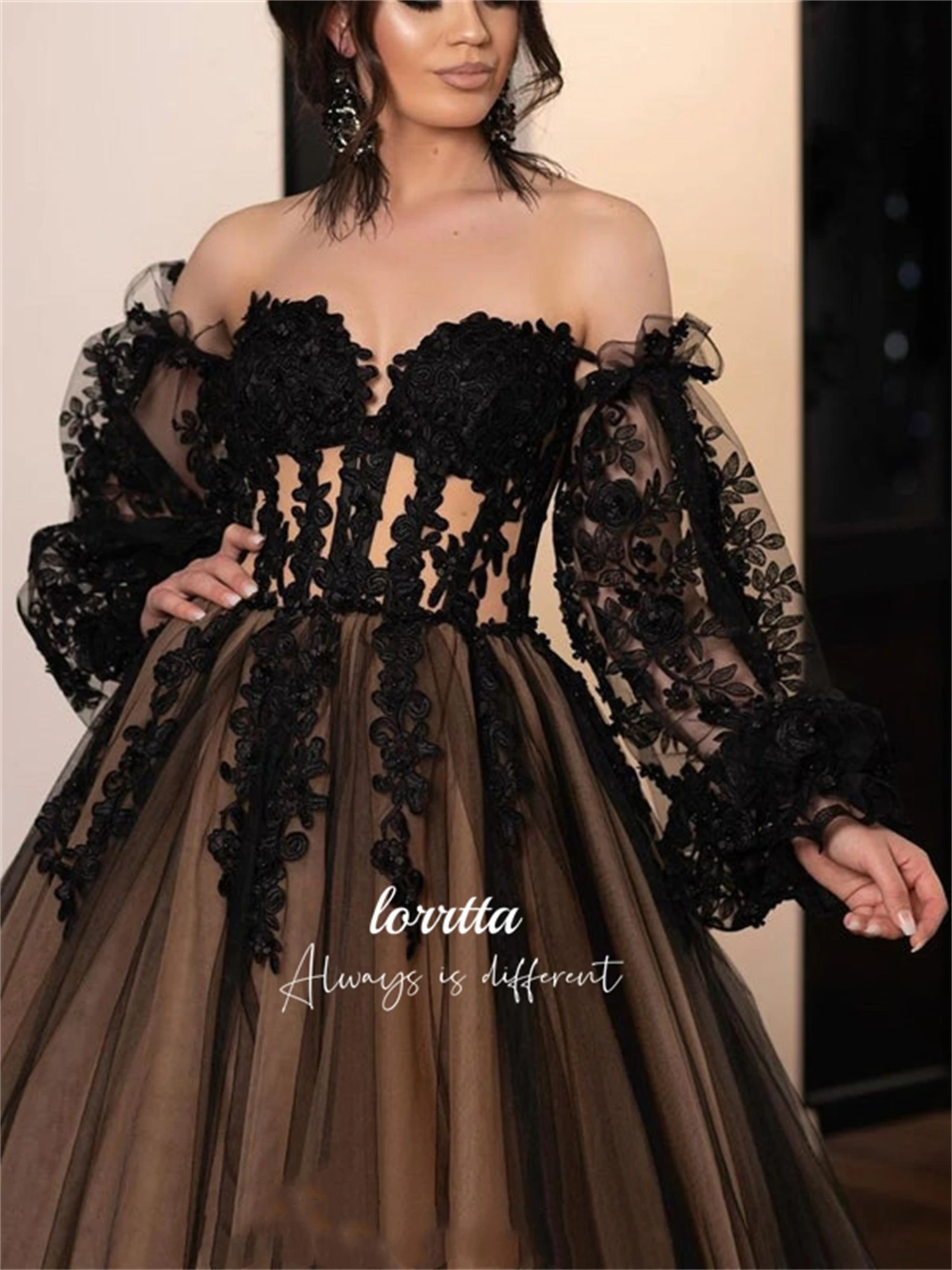 Lorrtta Wedding Party Line A Black Long Sleeves Evening Dress for Special Occasions Prom Dreeses robe de soirée luxe Customized